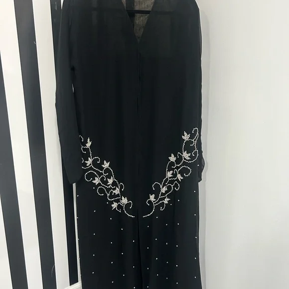 Modest Abaya Dress Open Front Black Size 58 in length Lightweight Elegant - Picture 1 of 8